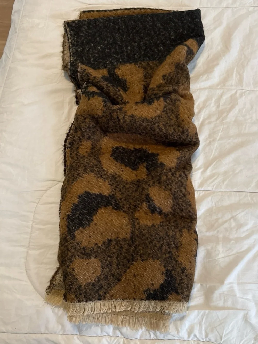 Zara Cozy Leopard Print Throw Blanket in Tan and Black